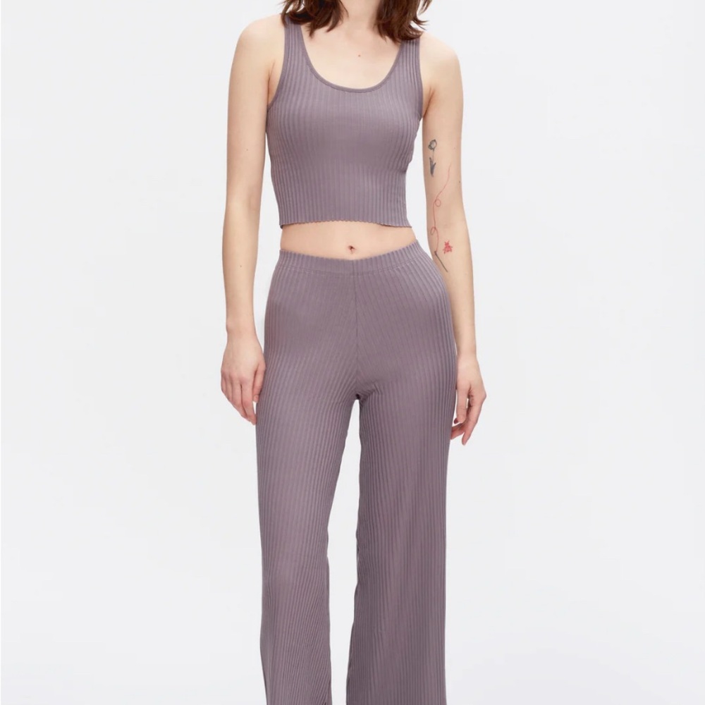 KOTN Ribbed Boot Cut Pants in Gray